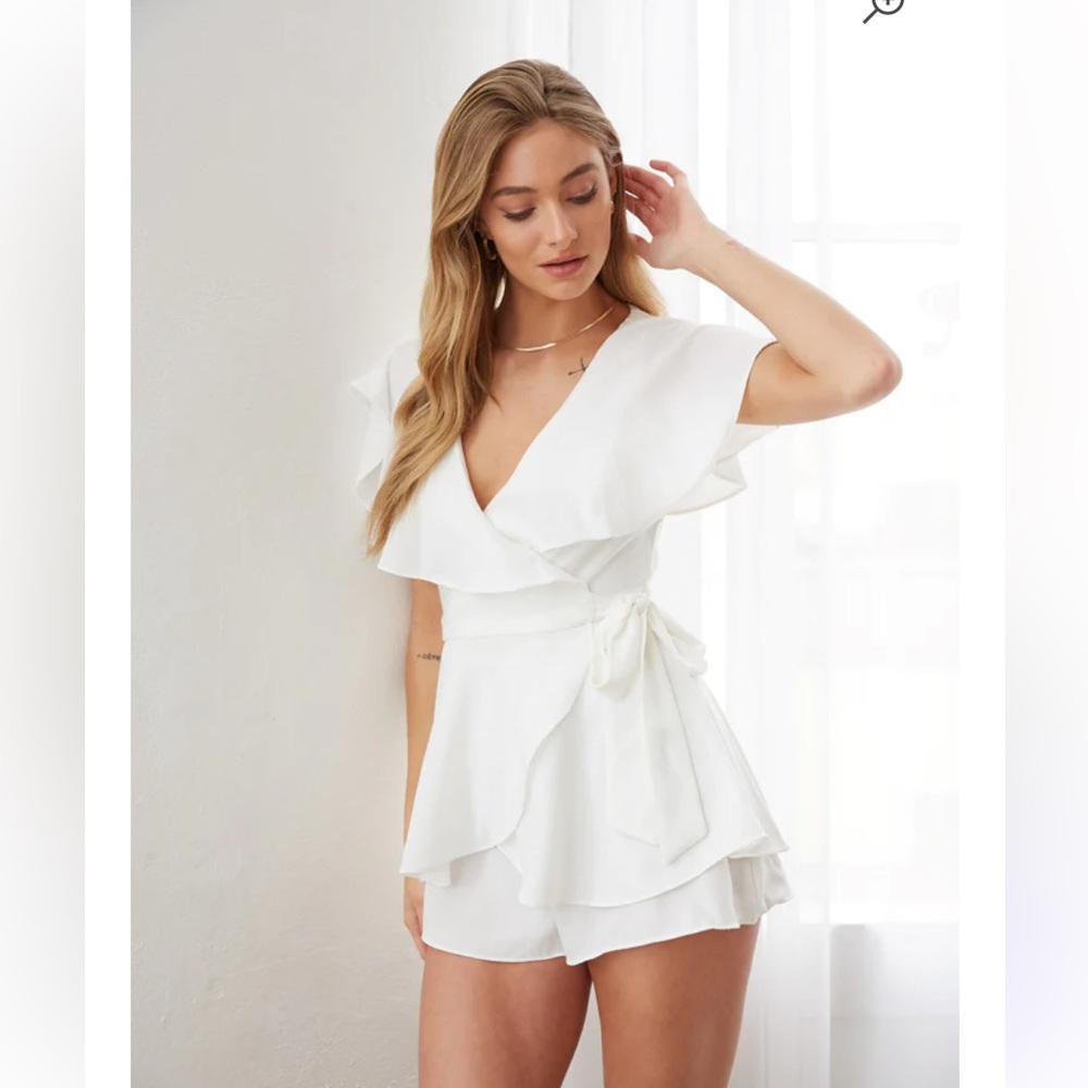 American Threads- Blue Sky Fall Ruffle Wrap Romper